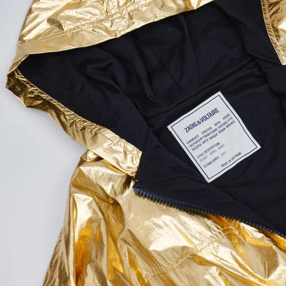 NWT Zadig Voltaire Koody Metallic Gold Hooded Jacket